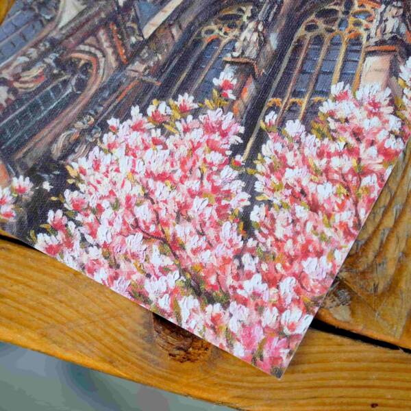 Geschenk, Souvenir vom Aachener Dom mit den blühenden Magnolien. Geschenkkarte von Aachener Künstlerin Ayleen Mertens