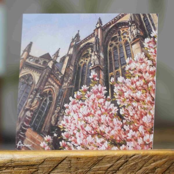 Geschenk, Souvenir vom Aachener Dom mit den blühenden Magnolien. Geschenkkarte von Aachener Künstlerin Ayleen Mertens