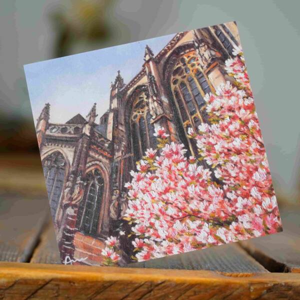 Geschenk, Souvenir vom Aachener Dom mit den blühenden Magnolien. Geschenkkarte von Aachener Künstlerin Ayleen Mertens