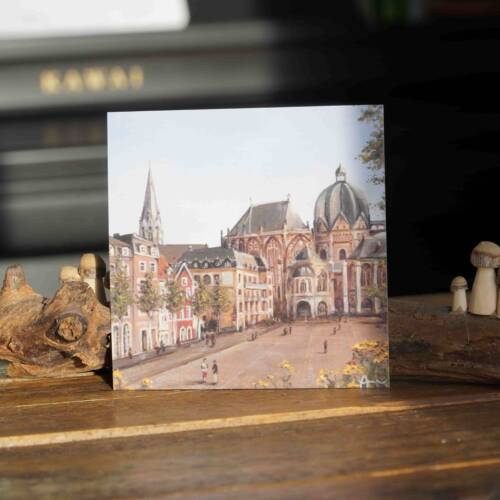 Karte zur Erinnerung an Aachen mit Motiv vom Aachen Katschhof und Dom
