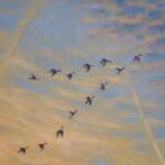 Detailbild Originales Gemälde mit Gänsen am Himmel von Künstlerin Ayleen Mertens