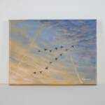 Detailbild Originales Gemälde mit Gänsen am Himmel von Künstlerin Ayleen Mertens