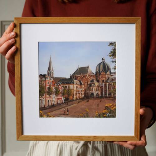 Gemaelde Kunstdruck vom Aachener Katschhof und Dom als Kunstdruck aus Ayleens Atelier