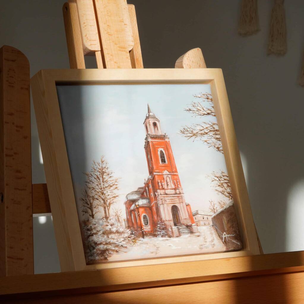 Gemälde der St. Michael Kirche in Aachen-Burtscheid von der Aachener Künstlerin Ayleen Mertens