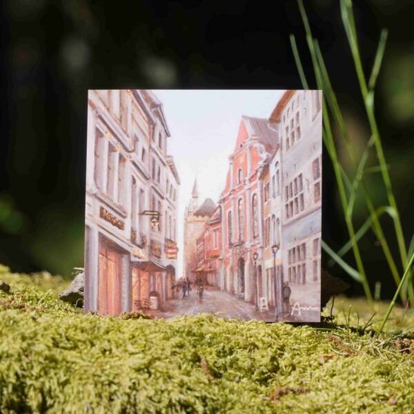 Karte mit Motiv der Pontstraße in Aachen. Hochwertiges Aachener Souvenir. Kunst aus Aachen Atelier Ayleens Atelier