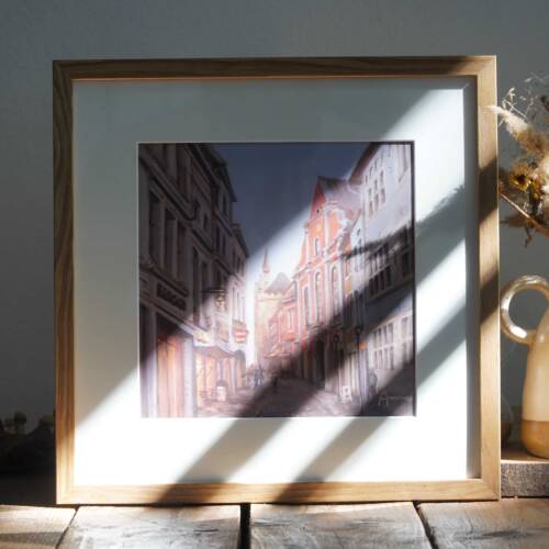 Kunstdruck eines originalen Gemäldes der Pontstraße in Aachen von Ayleen Mertens – stimmungsvolle Stadtansicht als hochwertiger Print zum Kunst kaufen.