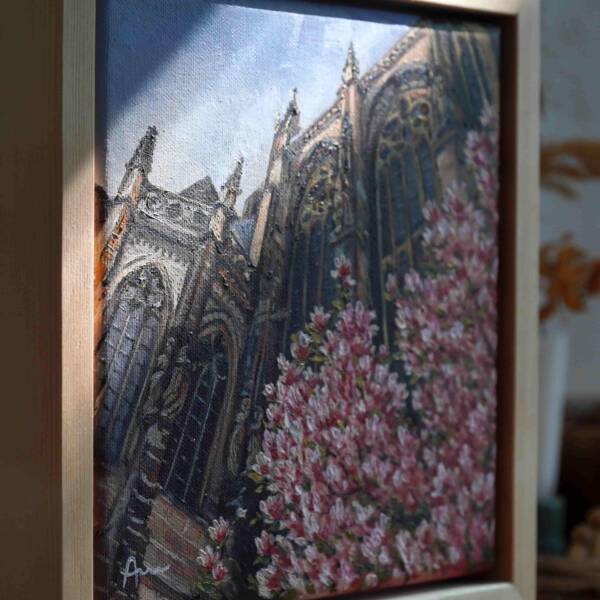 Magnolie am Aachener Dom | 20x20 | Originales Gemälde – Bild 7