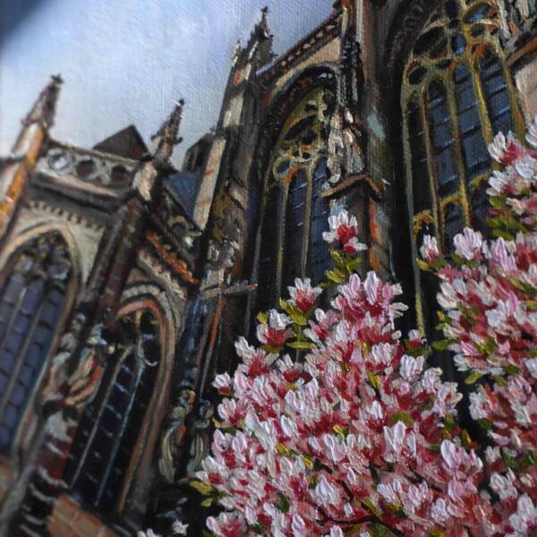 Magnolie am Aachener Dom | 20x20 | Originales Gemälde – Bild 3