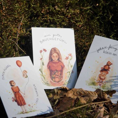 Geschenkkarten-Set aus Ayleens Atelier zum Thema Geburt, Schwangerschaft und Hebamme aus Aachen