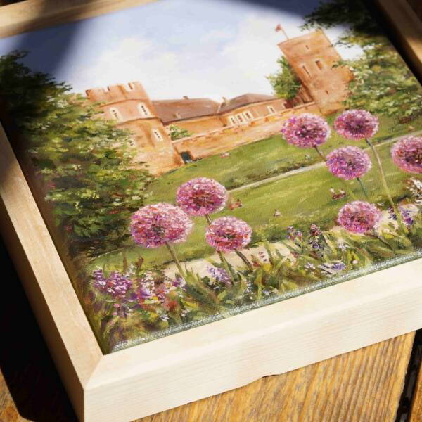 Detailansicht von Ölgemälde der Burg Frankenberg in Aachen in 20x20cm auf Leinwand.