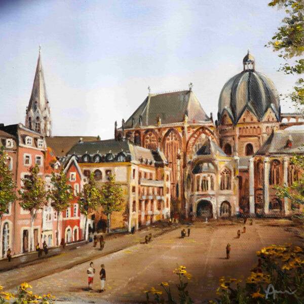 Katschhof am Dom in Aachen | 20x20 | Originales Gemälde – Bild 6