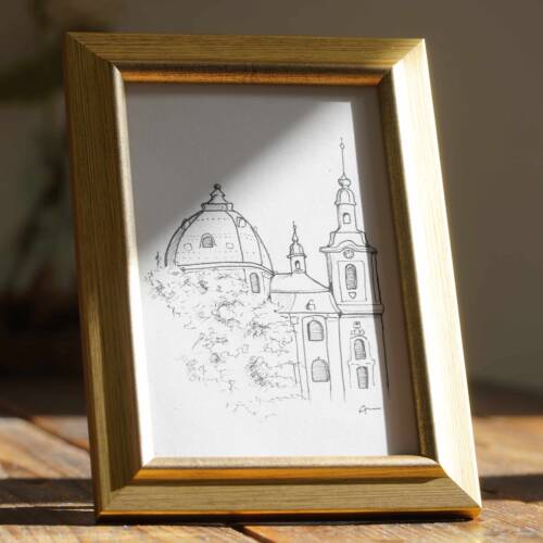 Fineliner-Zeichnung St. Johann Baptist Kirche Burtscheid Aachen