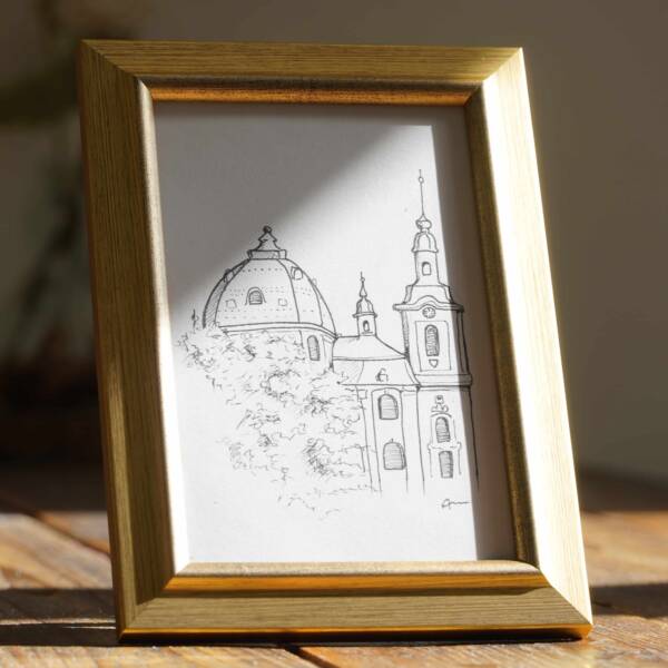 Fineliner-Zeichnung St. Johann Baptist Kirche Burtscheid Aachen