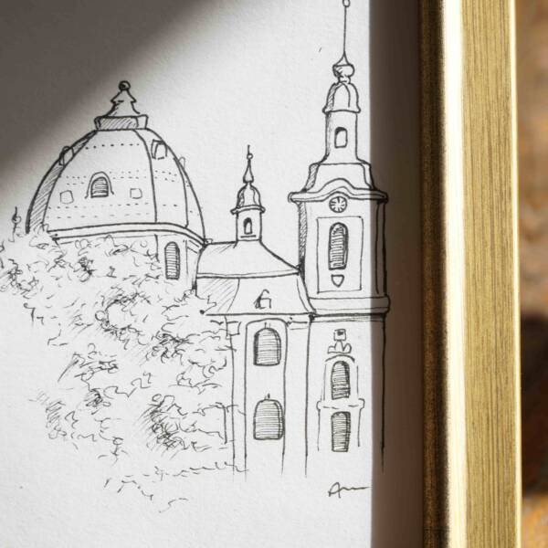 St. Johann Baptist Kirche in Aachen-Burtscheid | 10x15 | Originales Gemälde – Bild 2