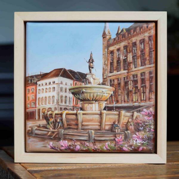 Karlsbrunnen am Rathaus in Aachen | 20x20 | Originales Gemälde – Bild 8