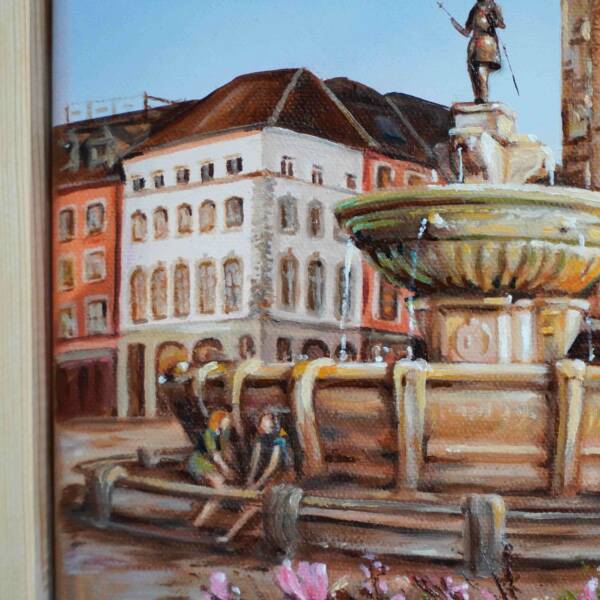 Karlsbrunnen am Rathaus in Aachen | 20x20 | Originales Gemälde – Bild 4