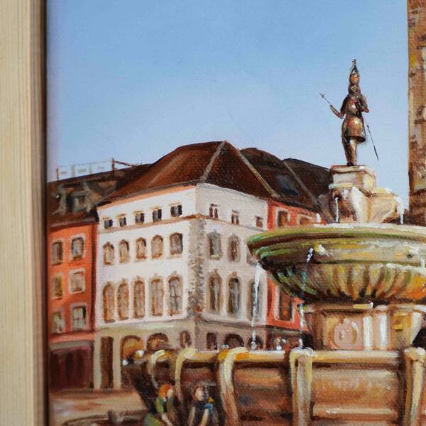 Karlsbrunnen am Rathaus in Aachen | 20x20 | Originales Gemälde – Bild 3