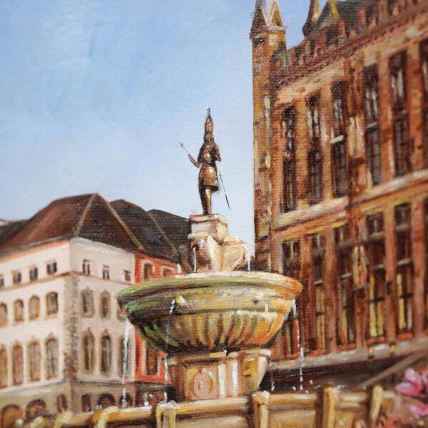 Karlsbrunnen am Rathaus in Aachen | 20x20 | Originales Gemälde – Bild 2