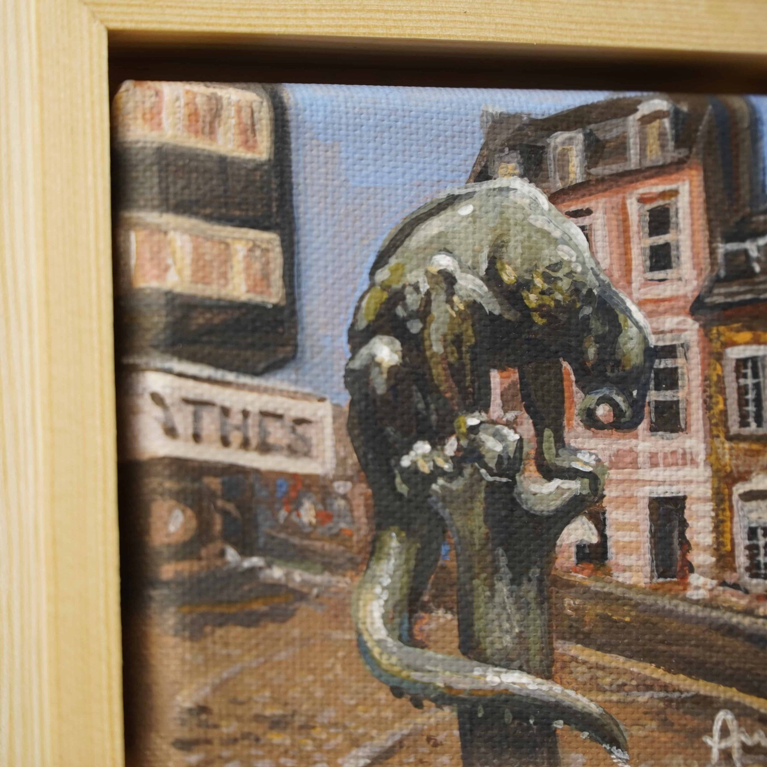 Struktur des dreifach grundierten, rohen Leinen auf Holzrahmen – Gouache Malerei im Kleinformat 10x10 cm